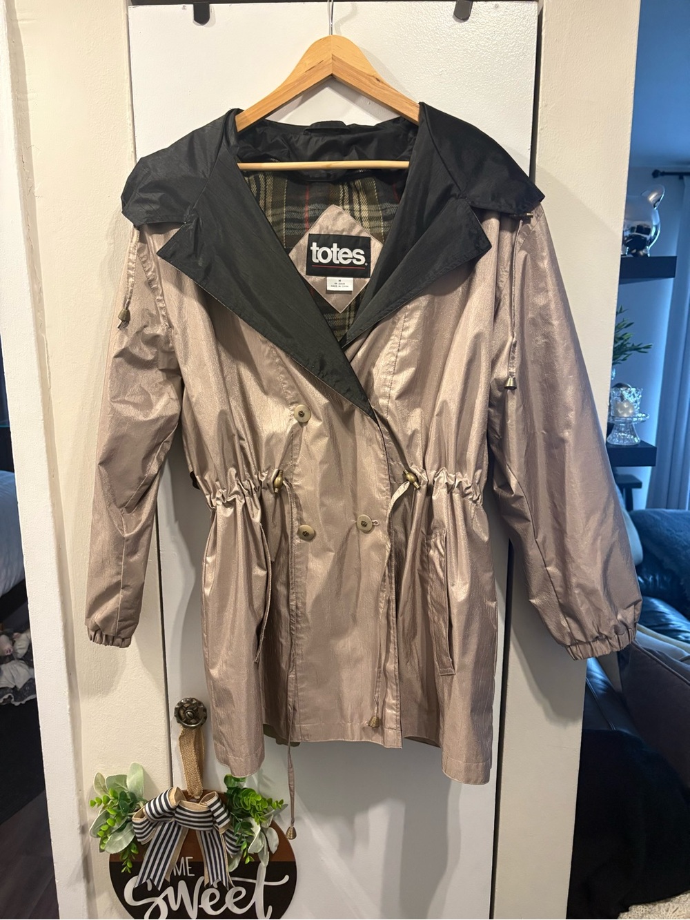 Vintage Totes Metallic Rose Gold Hooded Raincoat Trench Size M